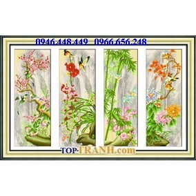 Tranh gắn đá đào lan trúc cúc